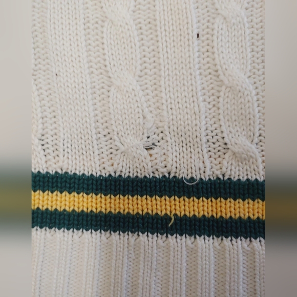 Men's Vintage Bukta Cable Knit V-Neck Sweater Vest with Green & Yellow Trim - Picture 5 of 5